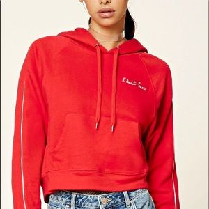 Red “I Don’t Know” Crop Hoodie